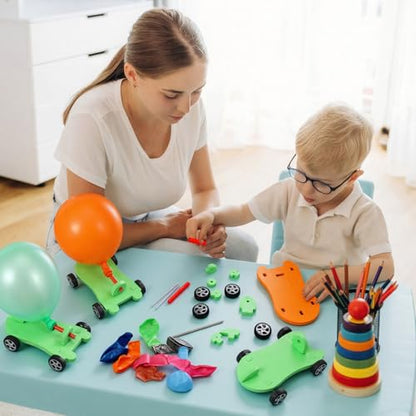 Shappy 36 Sets Car Balloon Powered Racers Balloon Launcher & Powered Car Set Fun Party Gifts Fun Educational Assembly Kit Birthday Party Prizes Presents Easy Science Experiment (Green and Orange) - color: Green and Orange