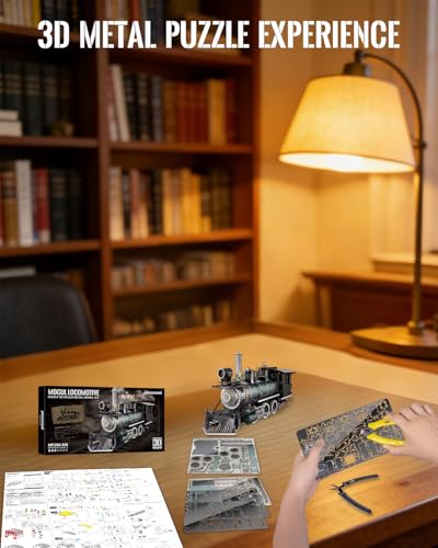 Piececool 3D Metal Puzzles for Adults Mogul Locomotive Steam Train Metal Model Kits, DIY Brain Teaser Building Kits, Birthday Christmas Day Gift for Teens