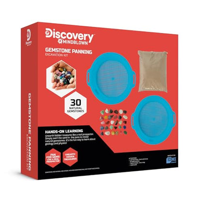 Discovery™ Gemstone Panning STEM Kit – Pan for 30 Real Gems| 2 Sifting Pans, Sand & Learning Guide| Educational Science Activity for Kids| Geology Rock Excavation Set| Boys & Girls Toy Gift| Ages 8+