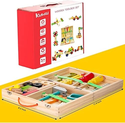 Wooden Kids Tool Kit, Montessori Toddler Tool Set Toys for Boys Girls 3+