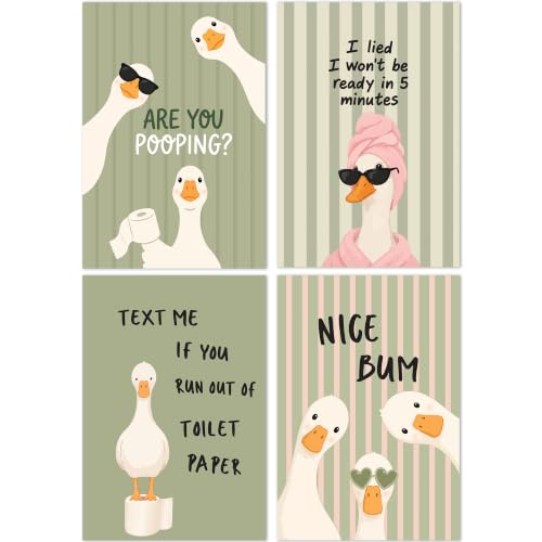 Emotional Uplifting Funny Bathroom Wall Art Set of 4, 11x16 Inch Glossy Goose Posters, Silly Goose Bathroom Decor, are You Pooping Sign, Cute Farmhouse Restroom Artwork, Unframed - color: Funny Goose