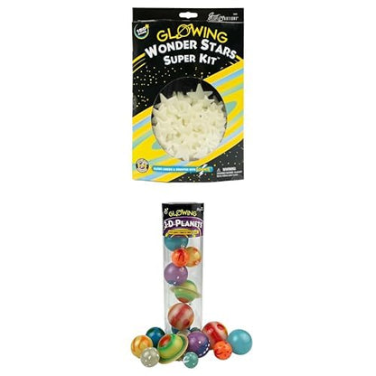 Bundle of Great Explorations: Wonder Stars Super Kit, Glow In The Dark Ceiling Stars. 150 Pieces In 4 Sizes Reusable Sizes + Great Explorations | 3D Glow in the Dark Planets in a Tube, Ages 5 and Up