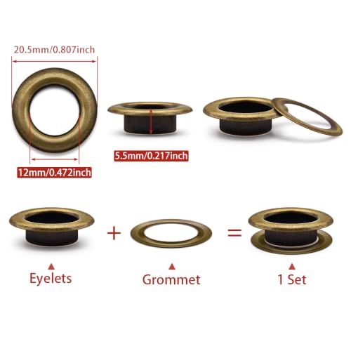 SEMINI 100 Sets 12mm Bronze Grommet Eyelet Kit for Fabric Leather Crafts - color: Bronze,12mm,100Set