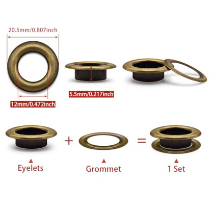 SEMINI 100 Sets 12mm Bronze Grommet Eyelet Kit for Fabric Leather Crafts - color: Bronze,12mm,100Set