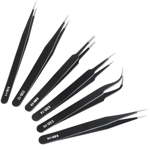 6 Pcs Precision Tweezers Set, Anti-Static Stainless Steel Craft
