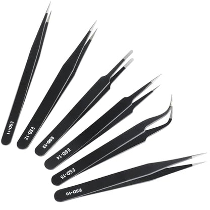 6 Pcs Precision Tweezers Set, Anti-Static Stainless Steel Craft