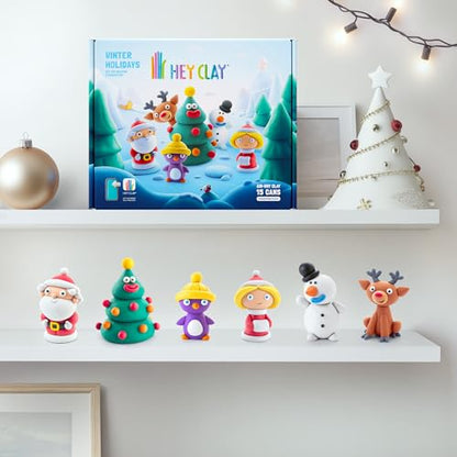 HEY CLAY Set - Colourful Modeling Air Dry Clay Kit for Kids 15 cans and Sculpting Tools with Fun Interactive Instructions App - Children 3+ (Winter Holidays) - color: Winter Holidays