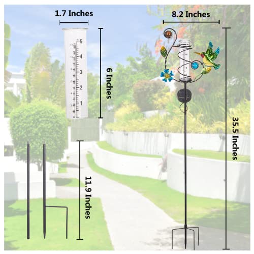 35'' Tall Hummingbird Rain Gauge Outdoor, Solar Rain Gauge - color: Hummingbird A
