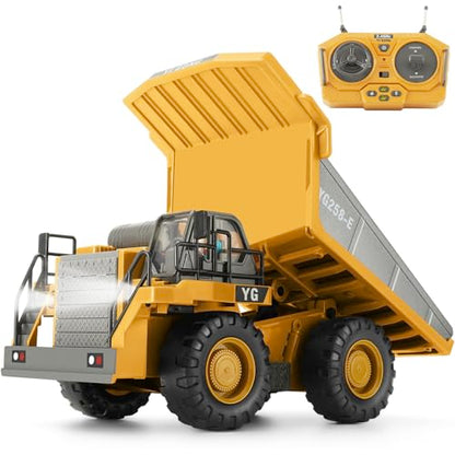 KIZJORYA Remote Control Dump Truck, RC Construction Vehicle for Kids with 9 Channel Metal Bed Light Sound & Rechargeable Battery, Electric Transport Garbage Truck Toy for Toddlers Boys Girls Age 6+ - style: Dump Truck