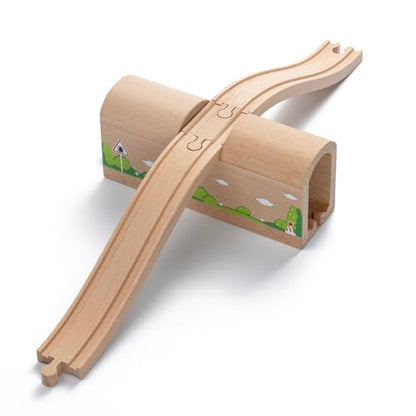 Wooden Train Track Bridge & Tunnel Set, Railway Expansion Kit with Ascending & Descending Ramp Tracks, Compatible with Major Wooden Train Systems, for Kids Creative Play and Learning - style: Wooden Tunnel Set