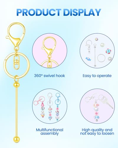 RQAYE 15Pcs Beadable Keychains Bulk Kit Cute Beadable Keychains Bar for Beads DIY Keychain Making Supplies for Women Man Crafts, Jewelry, bag Charms, Custom Projects Gift (Gold) - color: Gold
