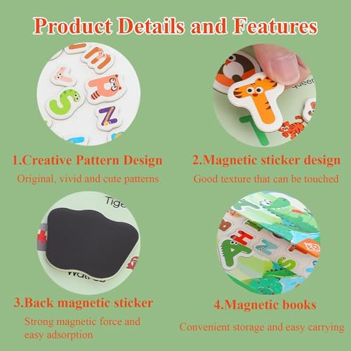 78 PCS Magnetic Letters and Numbers, Uppercase and Lowercase Magnetic Alphabet Letters Book, Anti-Lost Travel ABC Learning Toys, Animal Shaped Wood Educational Set for Kids 3-5 - color: B