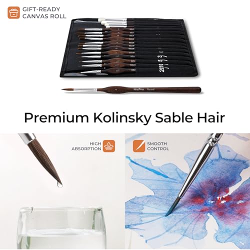 Nicpro 16 PCS Kolinsky Sable Miniature Paint Brushes Dry Brush - size: 16 PCS (brown)