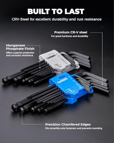 toolant Allen Wrenches Sets 26pcs(Metric&SAE), Long Arm Allen Wrench with Ball End, Metric Hex Key Set 1.27mm- 10mm, SAE Hex Key Set 3/64"- 3/8", Holder Design for Auto Maintenance and DIY Projects - size: 26PCS (Metric&SAE)