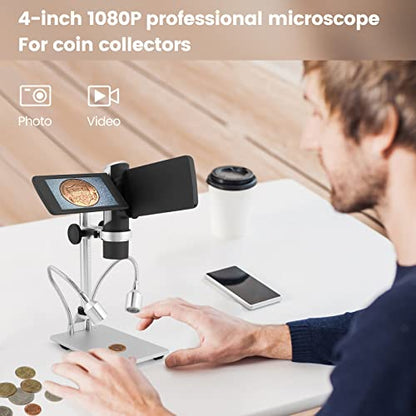 Andonstar AD203 Digital Coin Microscope for Error Coins with Metal Stand - color: Black+Pro Bracket, Slides