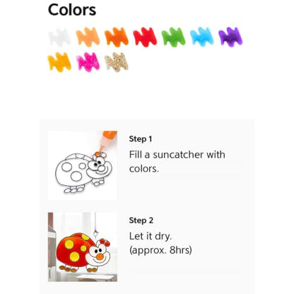 AMOS Sun Deco Window Art Kit for Kids — 10.5 ml x 10 Colors — 12 Small Gold Outline Suncatchers (Constellations), DIY Kids Arts and Crafts