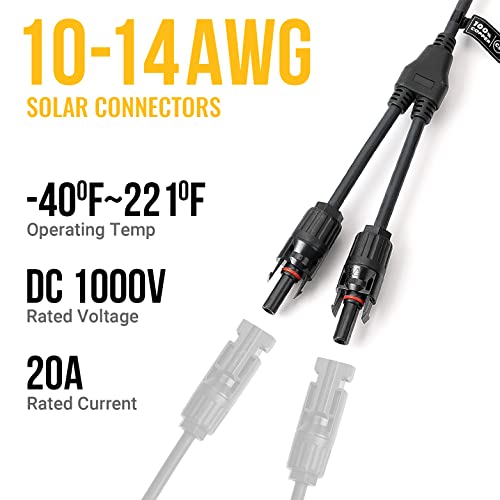 BougeRV 2 Pairs Solar Connectors Y Branch Parallel Adapter Cable Wire Plug Tool Kit for Solar Panel - size: 2 Pairs M/FF and F/MM