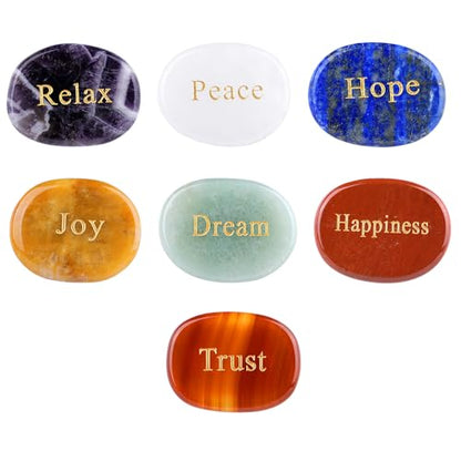 TGS Gems Set of 7 Chakra Stones - Reiki Healing Crystal with Engraved Inspirational Word Palm Stones(7 Different Words) - color: Ckl-bbs