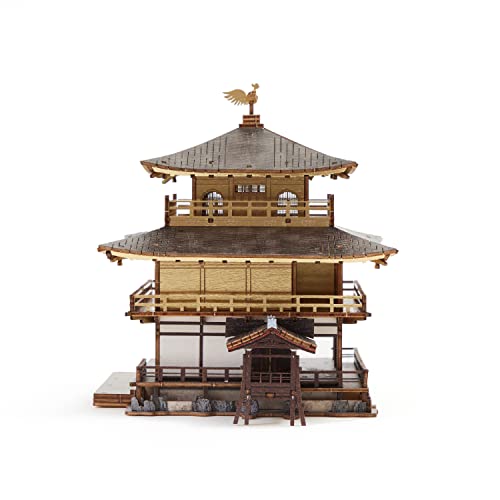 Kinkakuji Golden Temple Wooden Architecture 3D Puzzle - Fun DIY Wood Craft Kits - Ideal Gift for Birthdays and Party Favors - style: Golden Temple