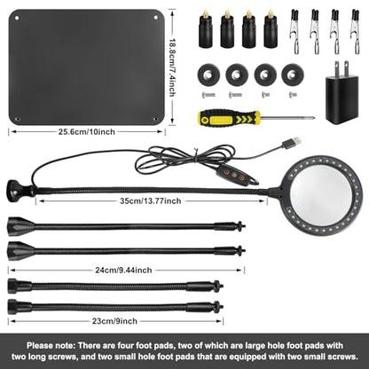XYK Magnetic Helping Hands Soldering Station with 3X Magnifying Glass and Light, 4 Flexible Helping Arms and Third Hand Tool for Electronic Repair, Jewelry Crafts - size: Large