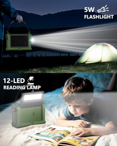 Emergency Weather Radio with Large Solar Panel, Real 12000mAh Battery - color: Army Green