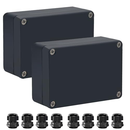 Junction Box IP65 Waterproof ABS Plastic Electrical Project Case Power Junction Boxes, Project Box with 4 PCS M12 Cable Glands 3.3 x 2.3 x 1.3Inch (83 x 58 x 33mm) - color: Black, size: 3.3”x2.3”x1.3”