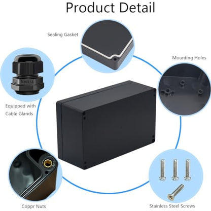 Junction Box IP65 Waterproof ABS Plastic Electrical Project Case Power Junction Boxes, Project Box with 4 PCS M16 Cable Glands 7.87 x4.72 x2.95 inch (200x120x75 mm) - color: Black, size: 7.87"x4.72"x2.95"