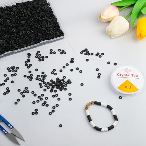 4000pcs Black Clay Beads for Bracelets Making Flat Round Polymer Clay Beads 6mm Spacer Heishi Beads for Jewelry Making Earrings, Small - color: Black