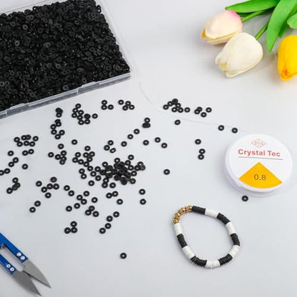 4000pcs Black Clay Beads for Bracelets Making Flat Round Polymer Clay Beads 6mm Spacer Heishi Beads for Jewelry Making Earrings, Small - color: Black