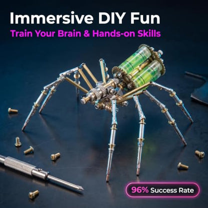 Steampunk Mechanical Spider 3D Metal Puzzle : 160+ Pcs No Glue Screw Build 96% Success Desktop Display Ornament DIY Craft Birthday for Father Husband Teens (Gatling Spider) - style: Gatling Spider