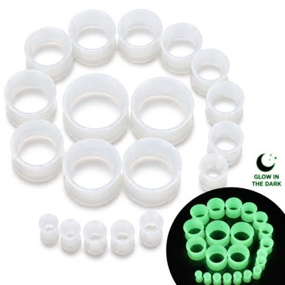 Oyaface 20 PCS Piercing Tunnel Set Soft/Hard Silicone Flesh Ear Plugs 2g-25mm Flexible Ear Stretching Gauge Expander - color: Glow in Dark(thin)