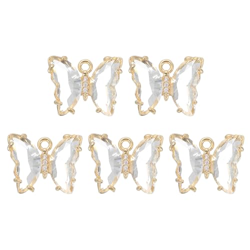 uxcell Crystal Gold Plated Butterfly Charm, Brass Zircon Charm Pendant - color: White, size: 19x15mm