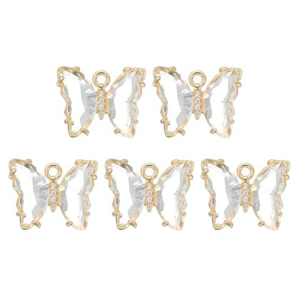 uxcell Crystal Gold Plated Butterfly Charm, Brass Zircon Charm Pendant - color: White, size: 19x15mm