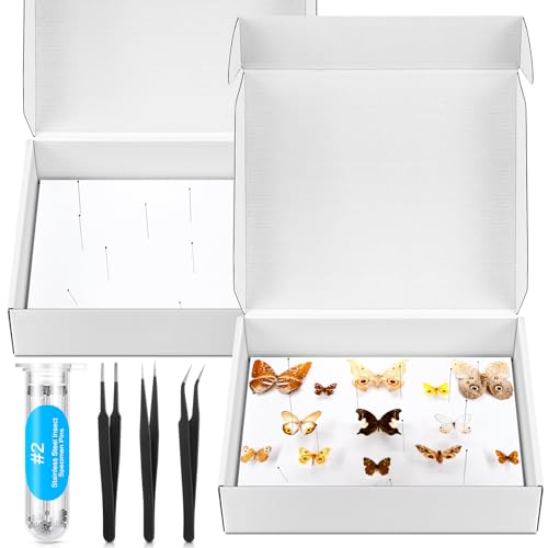 Taiyin 2 Sets Insect Pinning Kit, 100 Pins, 3 Tweezers for Specimens