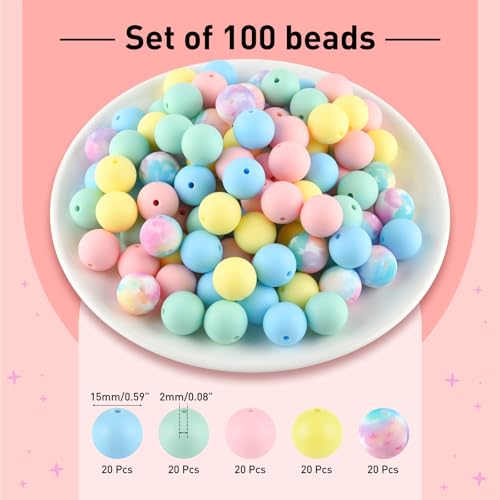ASTARON 100Pcs 15mm Macaron Colors Silicone Beads for Keychain Making Craft - color: Macaron Colors Mixed