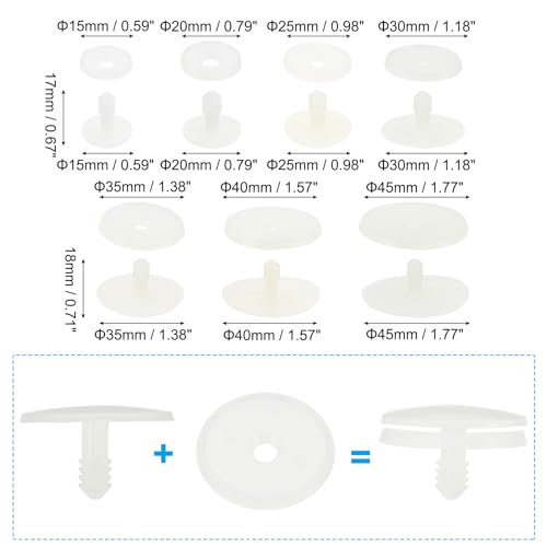 PATIKIL 15, 20, 25, 30, 35, 40, 45mm Doll Joints, 42 Set Plastic Removable Animal Joints Connector Engage Bolt for Bear Limbs Making Head Joints DIY Crafts