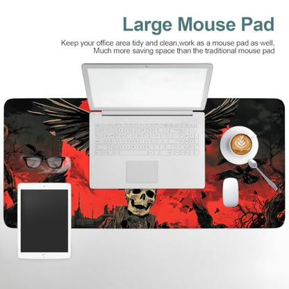 Red Moon Raven Extended Gaming Mouse Pad 35.4 x 15.7 Inch, Gothic Crow Large Desk Mat, Dark Fantasy Mouse Pad with Non Slip Rubber Base for Gaming Setup and Office - color: 51, size: 35.4"x 15.7"