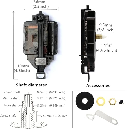 Youngtown Quartz Clock Movement Replacement Kit with Pendulum 43/64" Shaft - size: 43/64 inch total shaft length