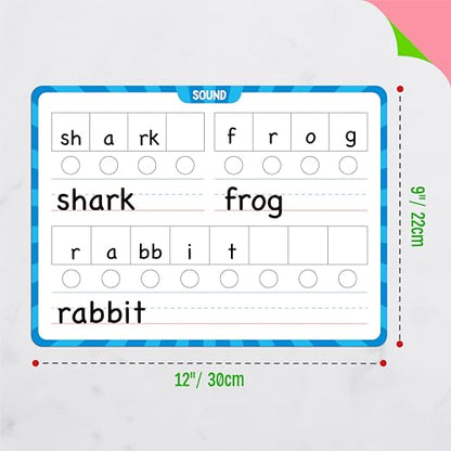 8 Packs Phonemic Awareness Dry Erase Board, Double Sided Dry Erase Board Writable and Erasable Phonics Learning White Board for Kids, Students, Classroom and Home (Each Measures 12” x 9”) - color: Phonemic Awareness