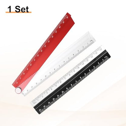 HARFINGTON Folding and Straight Ruler Kit 30/15cm Metric Aluminum Alloy Plastic Protractor Foldable Angle Rulers for Home Classroom Office, Red - color: Clear-Red
