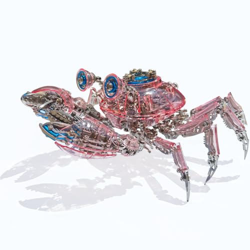 Mechanical Crab Model Kit | 3D Metal Puzzle for Adults | Articulated Alloy and Steel Construction | Movable Legs and Claws | DIY Assembly Model | LED Light Feature | Display Ornament and Gift (Pink)