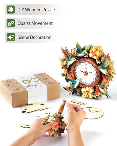3D Puzzles for Adults, Hummingbird Clock 3D DIY Model Kit Crafts