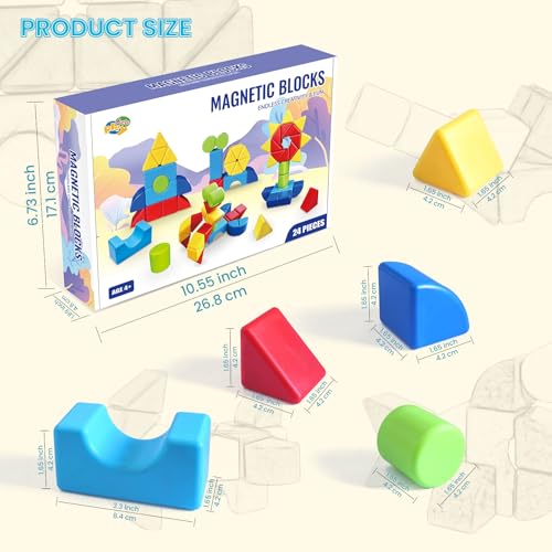 Large 1.65 Inch Magnetic Blocks with 3D Shapes, 24PCS for Kids Ages 4+ - color: 24 Pieces