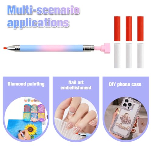 ZYNERY Diamond Art Pen, Diamond Painting Pens Refillable, Glue Clay Pens for Rhinestones, Gem Art Rhinestone Picker Tool for 5D Gem Painting Includes 6 Glue Clay Refills (Pink-Blue) - color: Pink-blue Pen + 6 Glue