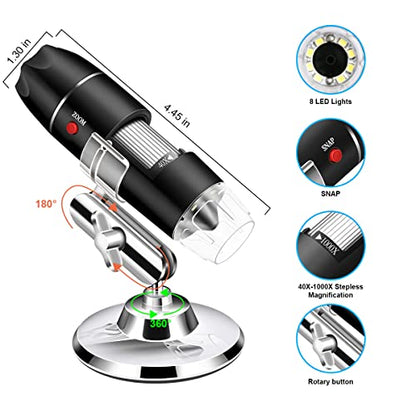 USB Digital Microscope Compatible with Android Windows Linux Mac - color: Black