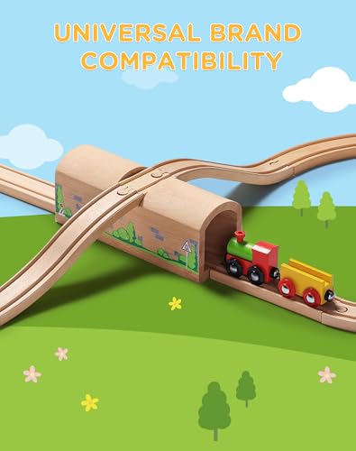 SainSmart Jr. Wooden Train Track Accessories Bridge Tunnel, Wooden Train Track Bridge Compatible with Thomas, Brio, Chuggington, Melissa and Doug, Made of Sturdy Hardwood for Long-Term Play - style: Bridge Tunnel