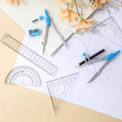 Zonon 10 Pcs Math Geometry Set for Student Compass Protractor, Blue - color: Blue