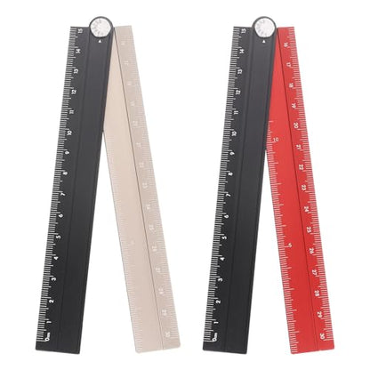 HARFINGTON 2pcs Folding Straight Ruler 30cm Metric Aluminum Alloy Protractor Foldable Angle Ruler Geometric Measuring Tool with Angle Line for Architects Artists Office, Black Red/Black Gold - color: Black Red/Black Gold