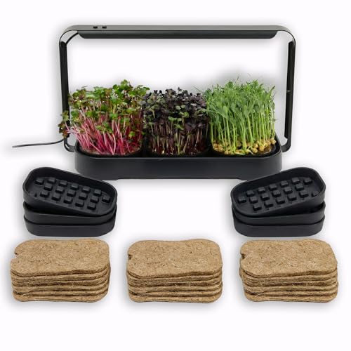 Microgreens Growing Trays Bundle, Grow Lamp, 6 Silicone Trays,18 Jute Mats, Microgreens Growing Kit, Seed Sprouting & Indoor Grow Accessories (No Seeds)
