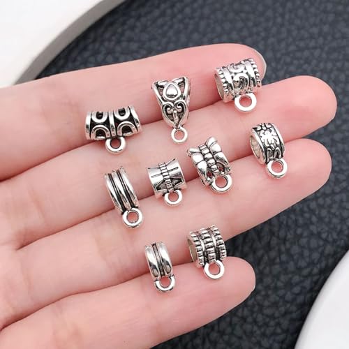 WOCRAFT 60pcs Antique Silver Bails Space Beads Bracelet Charms for Jewelry Making Sets DIY Necklace Bracelet Keychain Crafting Charms Kit Craft Supplies (SN851) - color: Antique Silver, size: Bails Charms